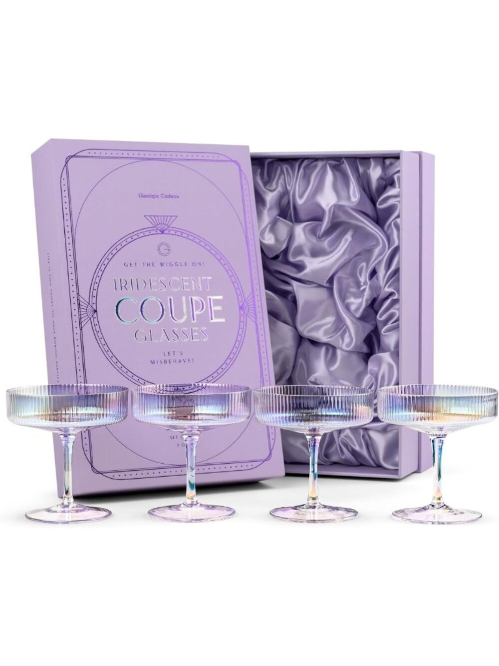 Vintage Art Deco Iridescent Coupe Glasses Set of 4 | Rainbow Cocktail Drinkware